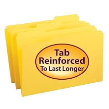 Smead 1/3-Cut File Folders, Heavy Duty Reinforced Tab, Legal Size, Yellow, 100 Per Box (17934)
