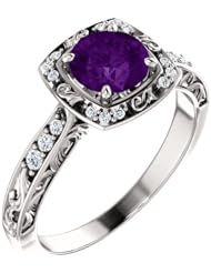 18K White Gold 6.00mm Round Cut Chatham Created Alexandrite and Diamond Ring -- LIFETIME WARRANTY