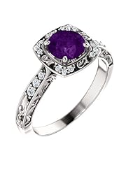 Platinum 6.00mm Round Cut Amethyst and Diamond Ring -- LIFETIME WARRANTY