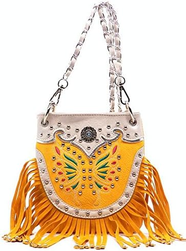 Butterfly Cell Phone Fringe Cross Body Purse Crossbody Bag (Yellow)