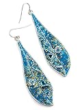 Aqua Blue Leaf Rhinestone Glitter Dangle Earrings Fashion Jewelry
