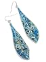 Aqua Blue Leaf Rhinestone Glitter Dangle Earrings Fashion Jewelry