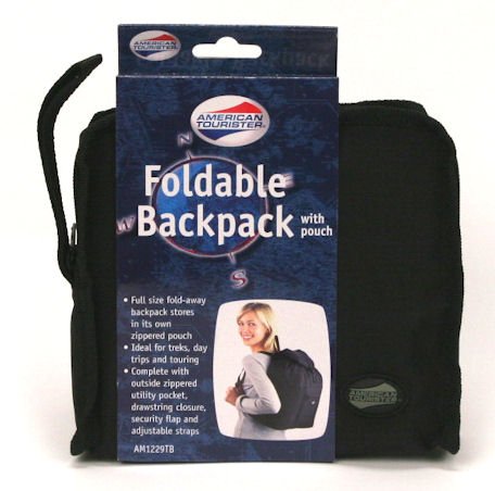 Full Size Foldable Backpack with Pouch - Black