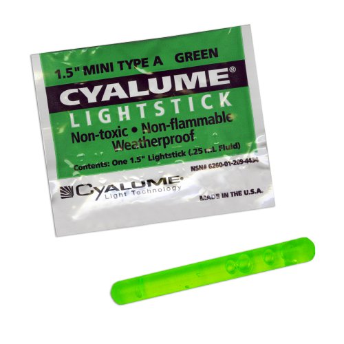 Cyalume Mini ChemLight Military Grade Chemical Light Sticks, Green, 1.5