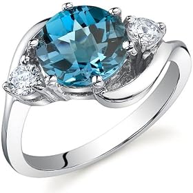 3 Stone Design 2.25 carats London Blue Topaz Ring in Sterling Silver Size 5 Free Shipping