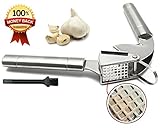 EcoJeannie Professional Garlic Press (GP0001) w/ Hanging Hook and Big Square Holes w/ Brush, Heavy Duty, Commercial Grade,High Quality Stainless Steel