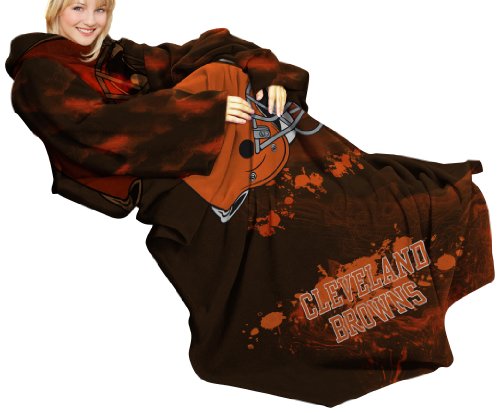 NFL Cleveland Browns Adult Comfy Throw, Officially Licensed Blanket with Sleeves by Northwest, 
