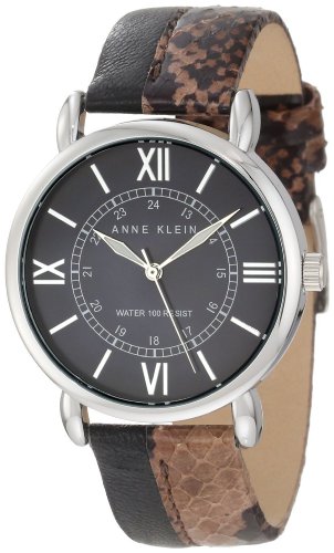 Anne Klein Women's AK/1145BMBK Silver-Tone Snake-Skin Pattern Leather Strap Watch