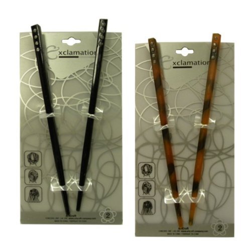 Brown and Black Hair Sticks with Diamonds (4 Sticks)
