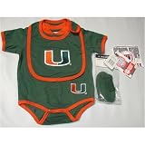 Miami Hurricanes NCAA Infants / Babys / Kids Green and Orange Creeper, Bib, and Bootie Set