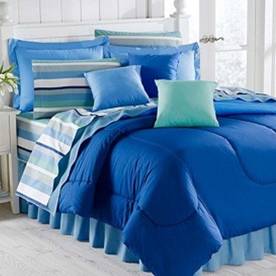 10-Piece Twin XL-Size Dorm Room in a Box in Navy / Stripe