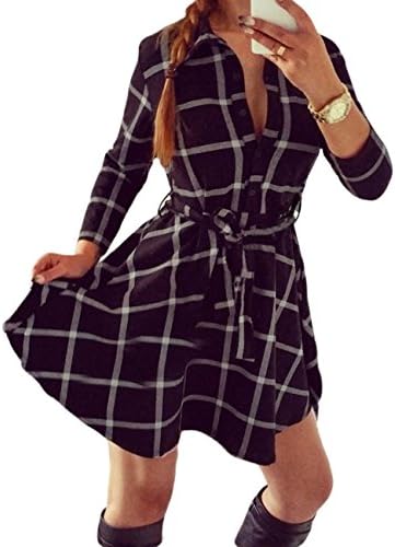 Ariamark Women A-Line 3/4 Sleeve Party Lattice Dress with Belt Casual Vintage