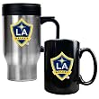 Los Angeles Galaxy MLS Stainless Steel Travel Mug and Black Ceramic Mug Set - Primary Team Logo by Great American Products
