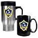 Los Angeles Galaxy MLS Stainless Steel Travel Mug and Black Ceramic Mug Set - Primary Team Logo by Great American Products