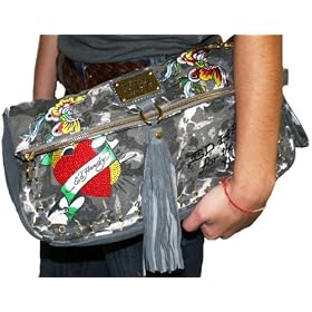 ED HARDY Christian Audigier Crystal Rock Barbara Platinum Tattoo Clutch Purse Handbag Bag Wristlet