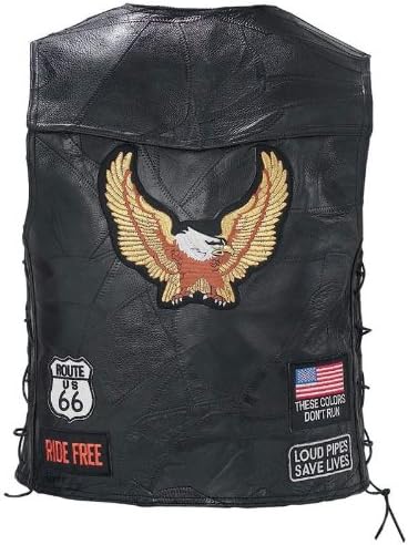 Diamond Plate Rock Design Genuine Buffalo Leather Eagle Biker Vest