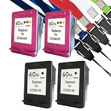HP 60XL CC641WN + CC644WN Compatible Remanufactured: 2 Black & 2 Color High Capacity Ink Cartridges - plus a Neck Strap Lanyard for camera,cellphones,keys,portable devices.