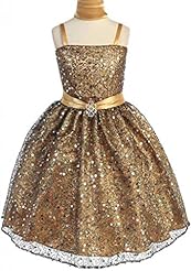 Girls Knee Length Charmeuse Sleeveless Lace-Up Sequined Flower-Girl Dress 