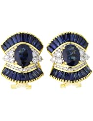 18K Yellow Gold Diamond Natural Blue Sapphire Earrings [E0041]
