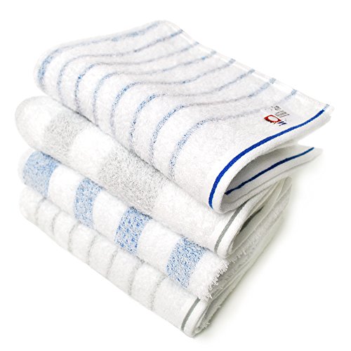 ブルーム 今治タオル ナチュラルボーダー フェイスタオル 4枚セット (ブルー・グレー) natural_ft4_bg