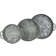 Set of 3 Aged Metal Embossed Round Trays, Belgian Design