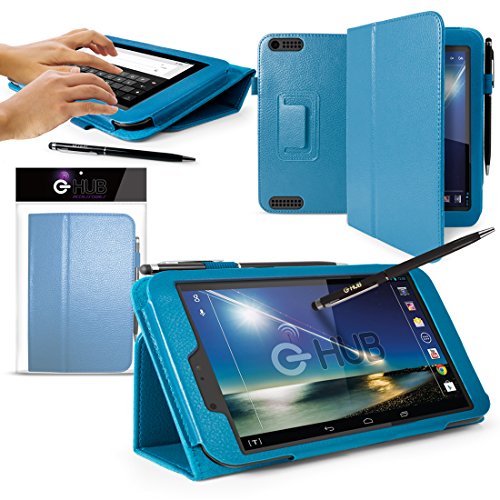 TESCO HUDL 2 Tablet Case - TROPICAL TURQUIOSE (Light Blue) Case / Cover / Skin with Built-In PropUp Stand (Dual Angle for Viewing & Typing Positions) - designed by G-HUBÂ® exclusively for Tesco Hudl 8.3 inch Tablet (Tesco's second Tablet - Released in 2014) Case includes BONUS: G-HUB ProPen Stylus