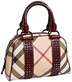 Burberry - Burberry Yvonne Coated Canvas Studded Berry Patent Leather Mini Bowler 3201038