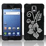 BLACK FLOWER Hard Plastic Rhinestone Bling Case for Samsung Infuse 4G i997  ....