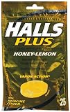 Halls Plus Drops, Honey Lemon, 25-Count Drops (Pack of 12)