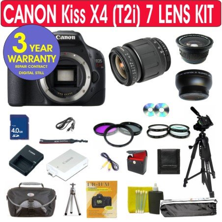 Canon EOS KissX4 18 MP Digital SLR Camera with Tamron 28-80mm Zoom Lens + .40x Superwide Angle Fisheye Lens + 2x Telephoto Lens + +1,+2,+4,+10 Close Up Macro Kit + UV Filter + PL Filter + FLD Filter + 4 GIG Memory Card + 50