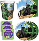 John Deere Tractor Birthday Party Supplies Set Plates Napkins Cups Kit for 16 Plus Stickers