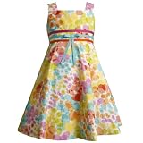 Bonnie Jean TODDLERS 2T-4T WHITE MULTICOLOR 'Painted Overlay Dot' PRINT BOW FRONT RIBBON Spring Summer Girl Party Dress