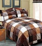 Double 3Pcs Luxury Chocolate Patchwork Quilted Embroidered Bedspread Comforter Set Size 200cm x 240cm, BERKLEY