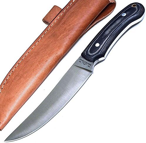 HHC Custom Handmade D2 Tool Steel 59HRC Camo Micarta Flat Grind Hunting Skinning EDC Knife with Leather Sheath