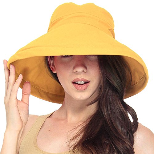 Simplicity Summer Solid Cotton Bucket Hat with Big Fold-Up Brim, Mango