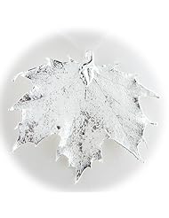 Silver Plated Sugar Maple Real Leaf Pendant Sterling Silver Serpentine Chain Necklace 20 Inch