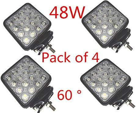 48W 12v 24v 6500k LED Flood Work Lamp Off Road Floodlight 4x4 -Jeep Cabin/boat/suv/truck/car/atvs Fishing Deck Driving Light Waterproof (Pack of 4  60 °)