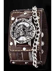 Youyoupifa Unisex Mysterious Mask Pops Open Table Cover Quartz Watch with Brown Leather Strap