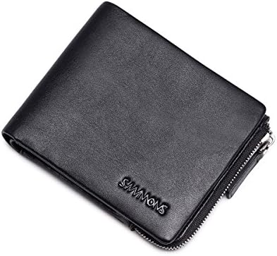Men Business Solid Color Bifold Short Wallets Photo Window Zip Pocket Card Case Holders Clutches (One Size, Black)