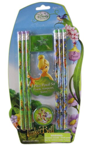 Disney Fairies 8pc Tinkerbell Pencil Set - Tinkerbell School Supplies - Tinkerbell Pencil Pack