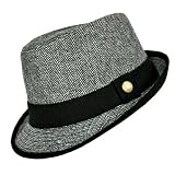 51uuhhJJ7GL. SL160  HERRINGBONE BLACK WHITE FEDORA W/TRIM