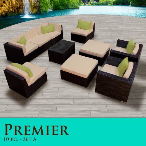 Premier Modern 10 Piece Outdoor Wicker Patio Sofa Sectional Furniture All Weather Set 10A