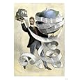 Joseph Pulitzer Holding a Press Printing the New York World Newspaper, 1901 Giclee Poster Print, 30x40