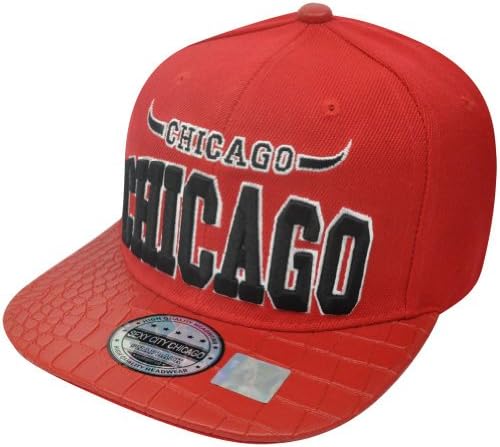Chicago Horns Bulls Faux Snake Skin Flat Bill Snapback Red Chi Town Hat Cap City