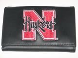 NEBRASKA CORNHUSKERS Tri-Fold Genuine LEATHER WALLET with Embroidered Team Logo