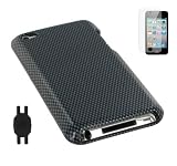 Carbon Fiber Design Snap On Hard Case with Screen Protector for Apple iPod Touch 4th Generation with Shoe Silicone Pouch for Nike+ iPod Sensor (iPod NOT Included)