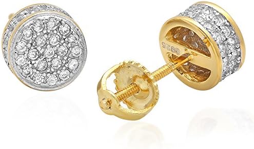 .925 Sterling Silver Gold Plated Round 3D Micro Pave Screw Back Earrings