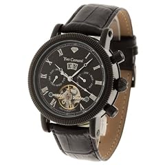 Yves Camani Herren-Uhren Nautilus Automatik Schwarz Leder YC1023-C