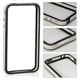 Invero WHITE/BLACK Hard Plastic Rubber Bumper Case with Metal Buttons for Apple Iphone 4