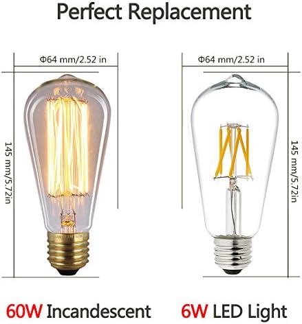 TGM LED 6W ST19 LED Filament Bulb Soft White 2700K,60 Watt Incandescent Bulb Equivalent,LED Vintage Edison Style Bulbs,120VAC,Medium Screw E26 Base Light Bulbs for Led Home Lighting(3 Pack)